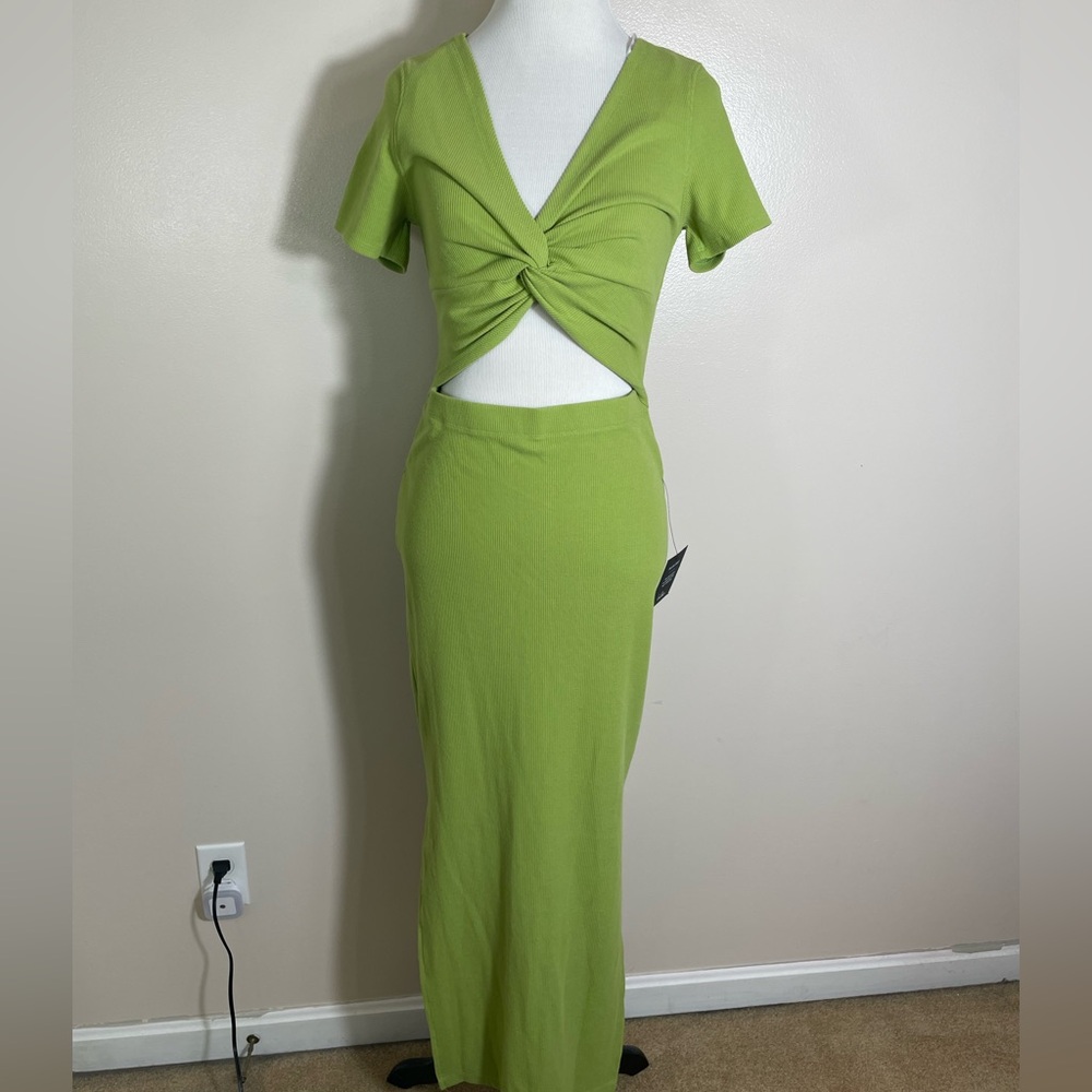 Lulus Ribbed Green Women's Cut Out Dress